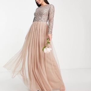 Maya Deluxe Long Sleeve Tulle Dress with Sequin Top - Size 14
